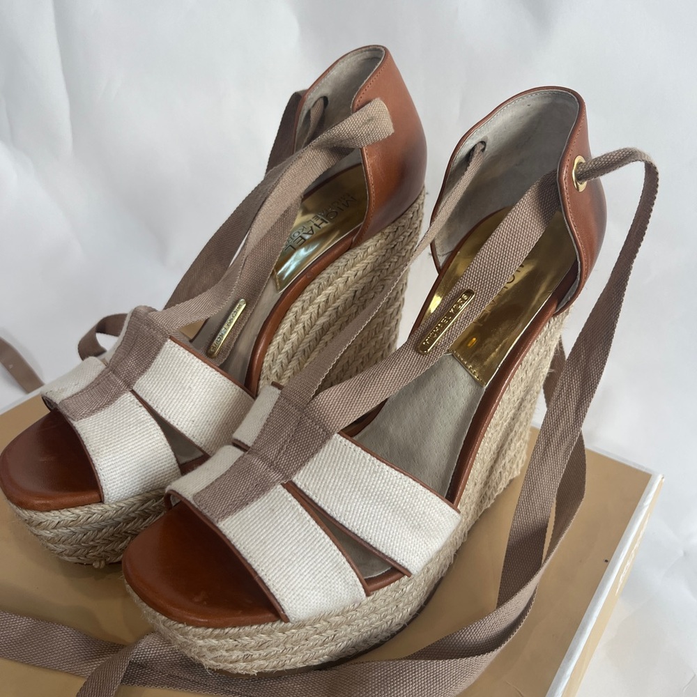 Michael Kors Brown and Cream Espadrille Wedges